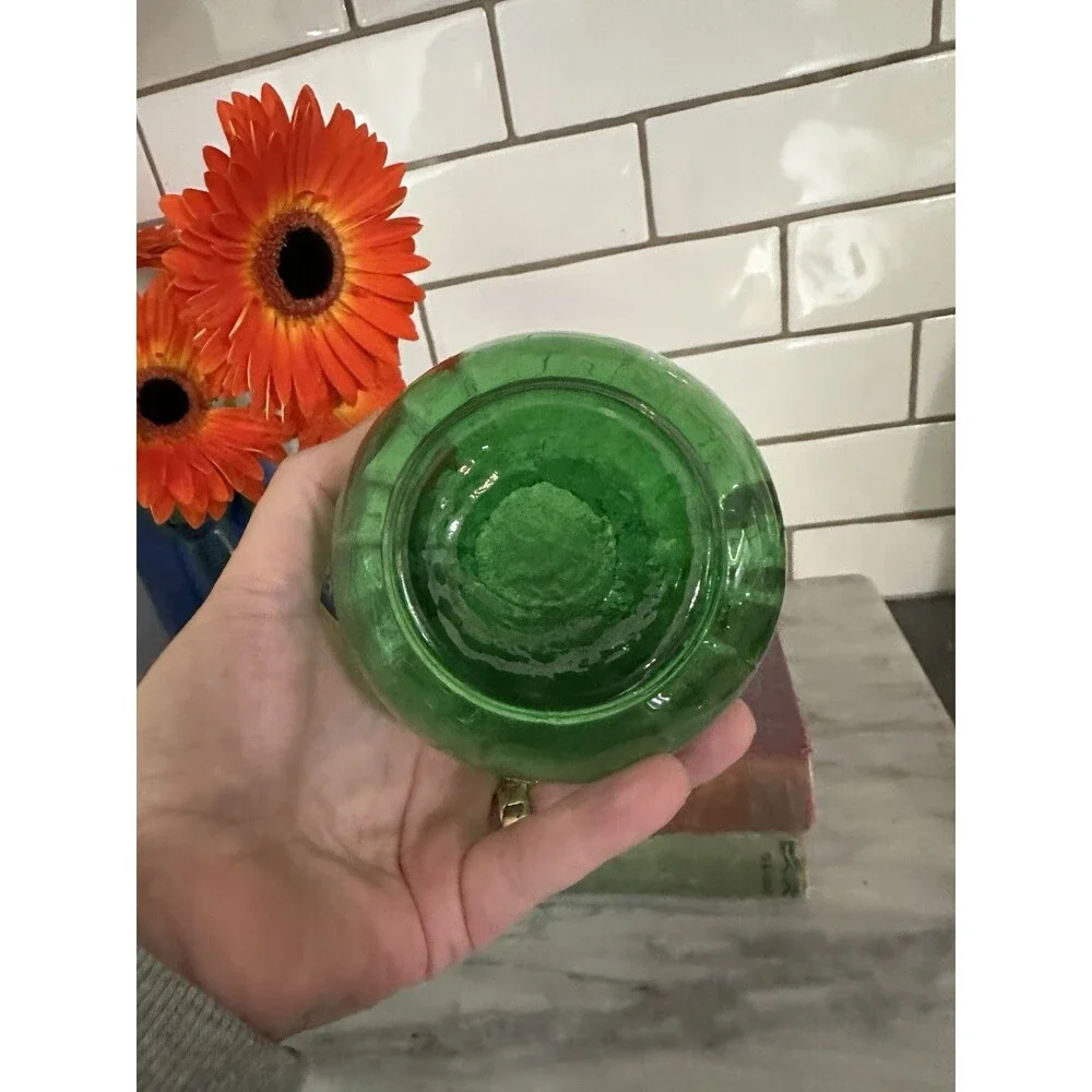 Beautiful Vintage Emerald Green Optic Glass Hyacinth FORCING VASE 6